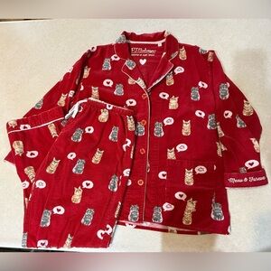 P.J. Salvage Red Cat Print Pajama Set Size Medium